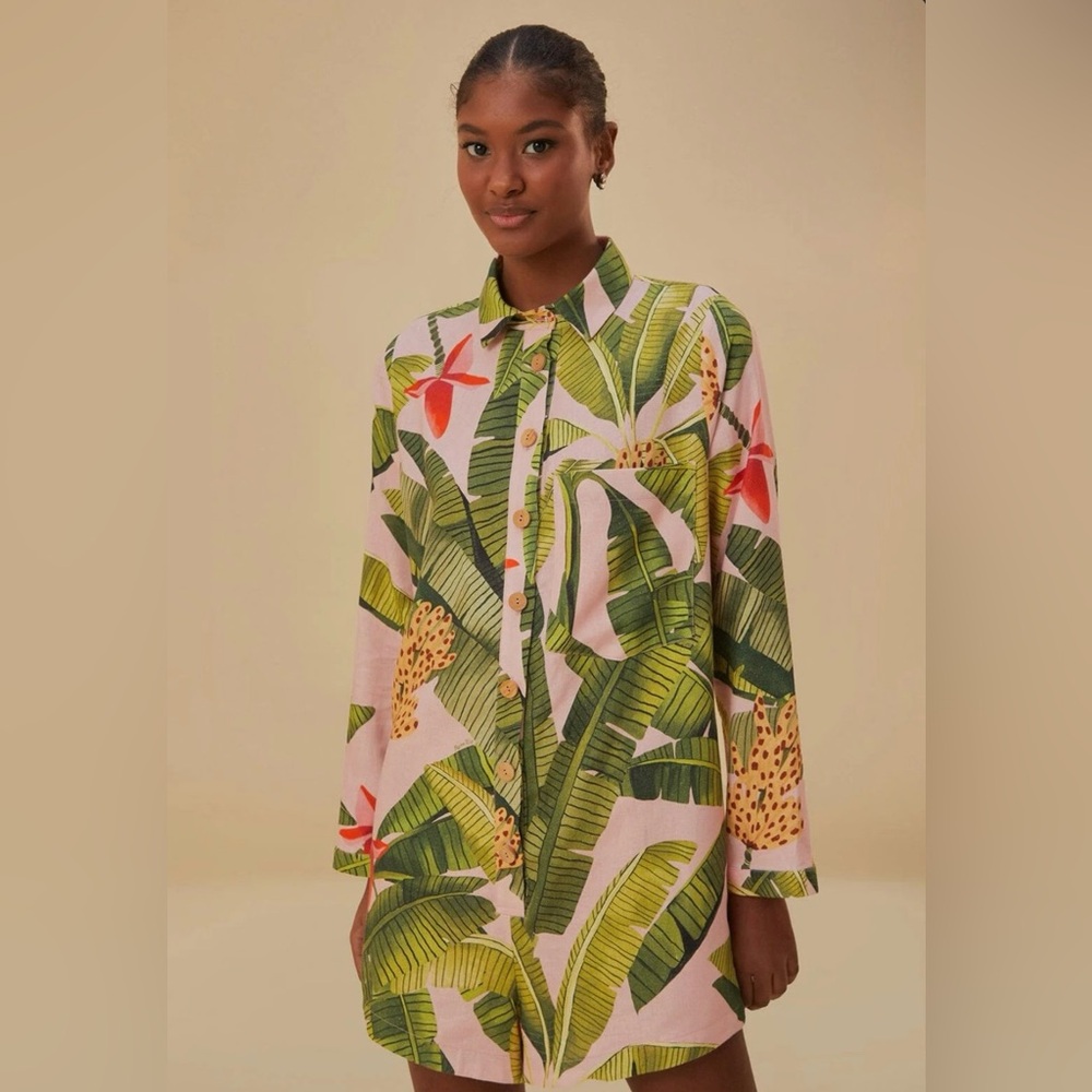 Farm Rio Pink Banana Leaves Lenzing™ Ecovero™ Euroflax™ Romper